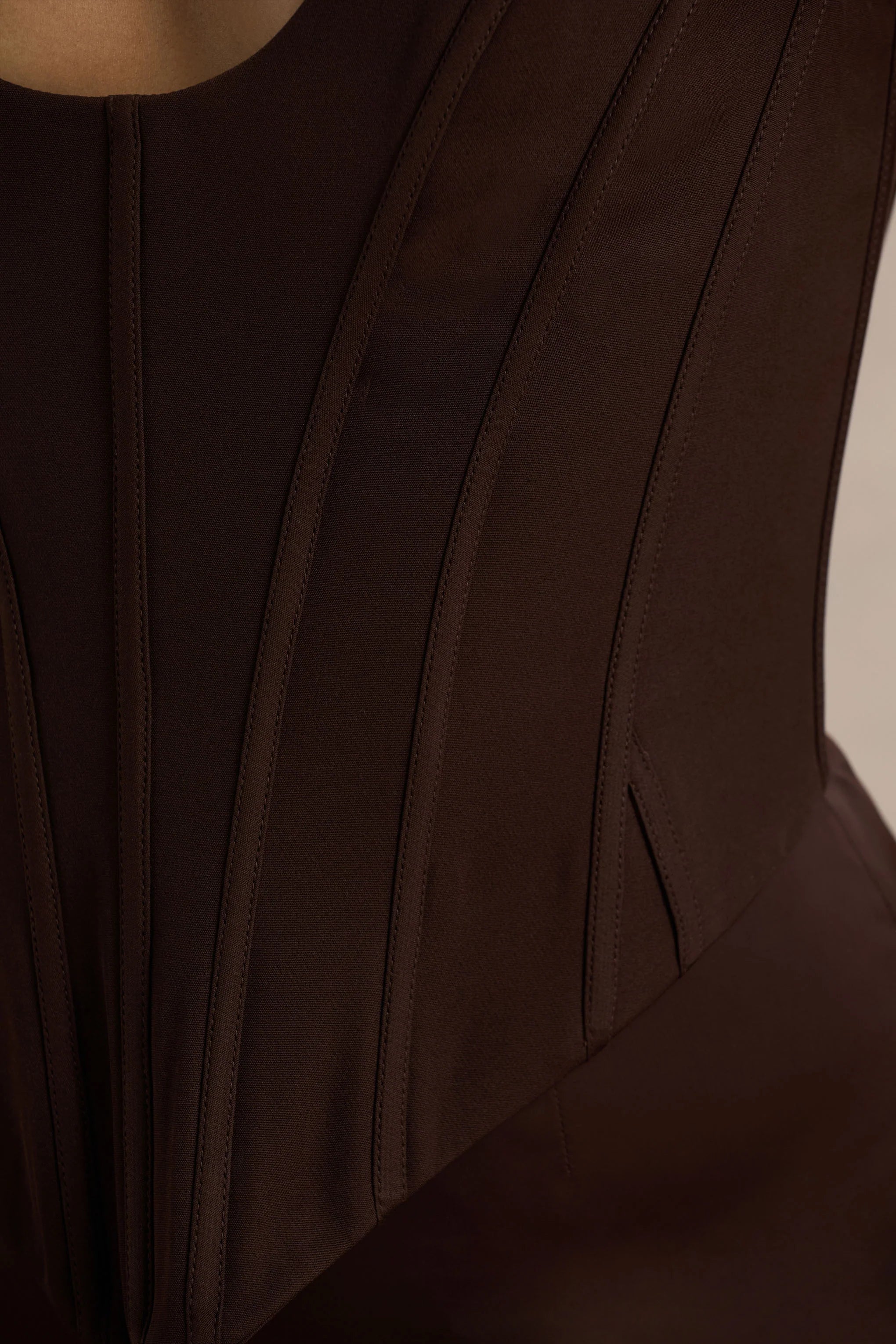 Morgan Brown Satin Corset Maxi Dress