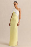 Adara Lemon White Asymmetric Neck Maxi Dress With Bow Detail