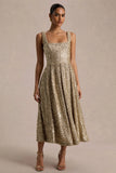 Lima Champagne Sequin Square Neck A Line Midi Dress