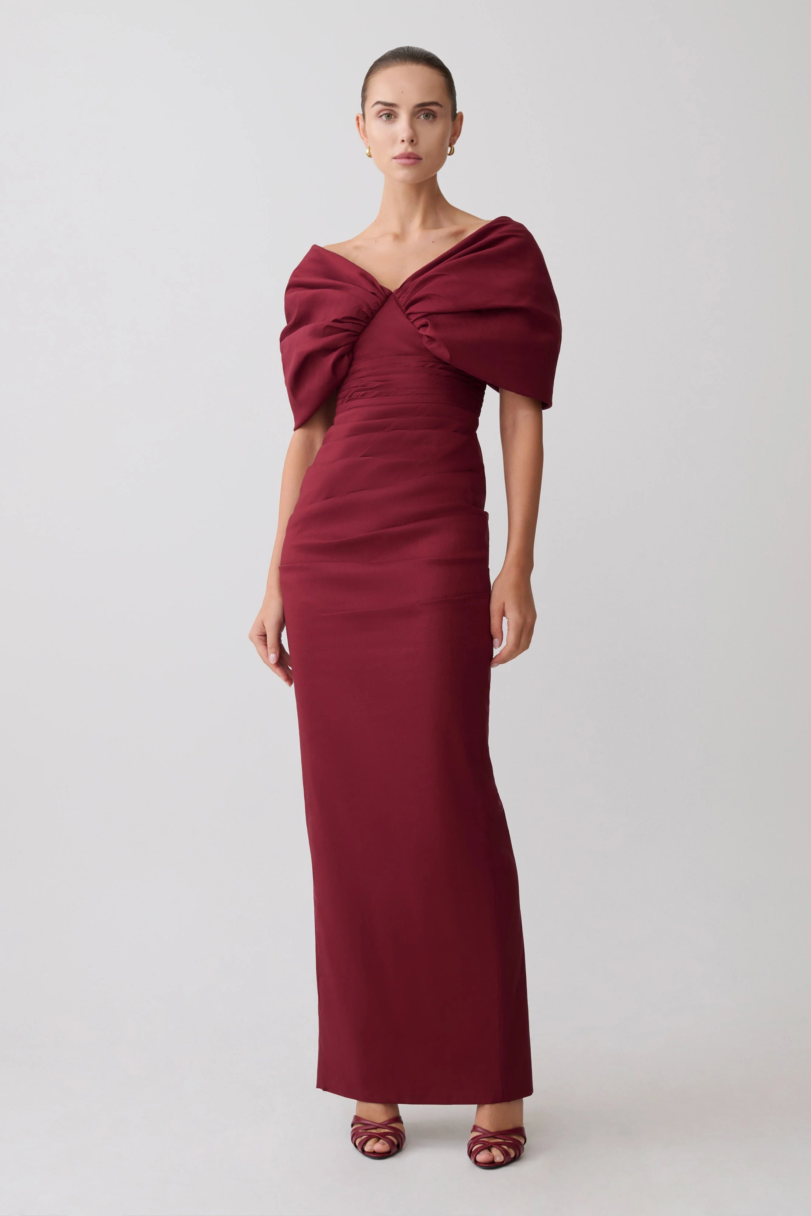 Thelma Bardot Maxi Dress Wine