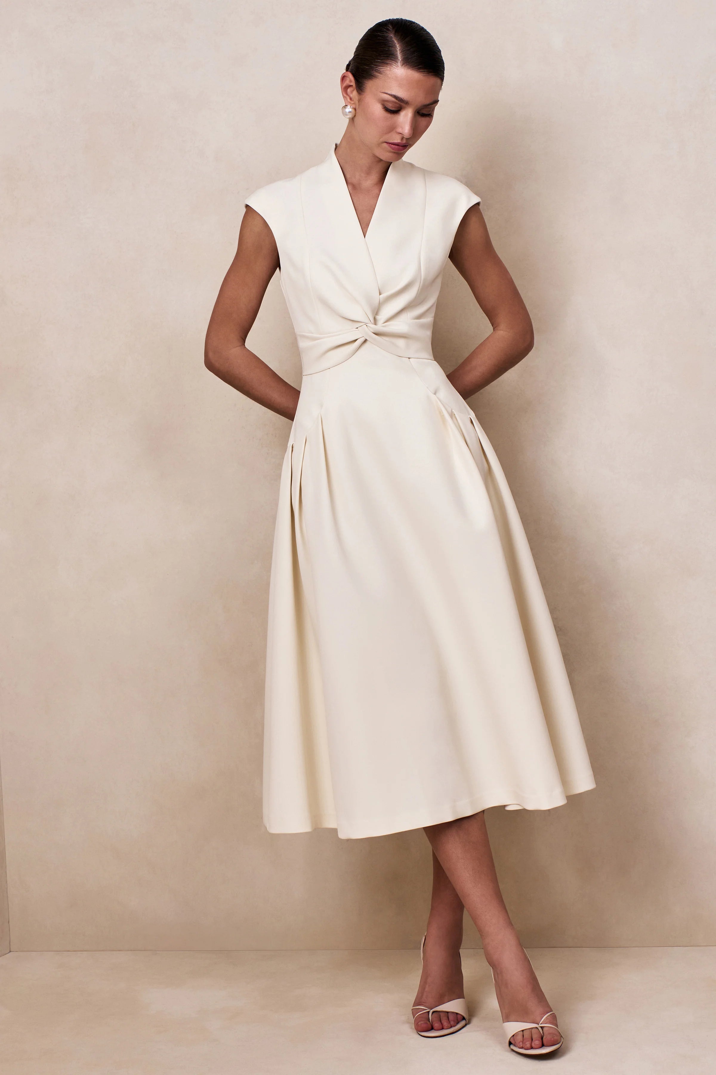 Kylen White V Neck Midi Dress