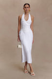 Daniela Ruched Halter Midi Dress White