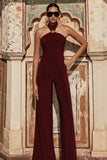 Gwen Burgundy High Neck Jumpsuit With Gold Detail