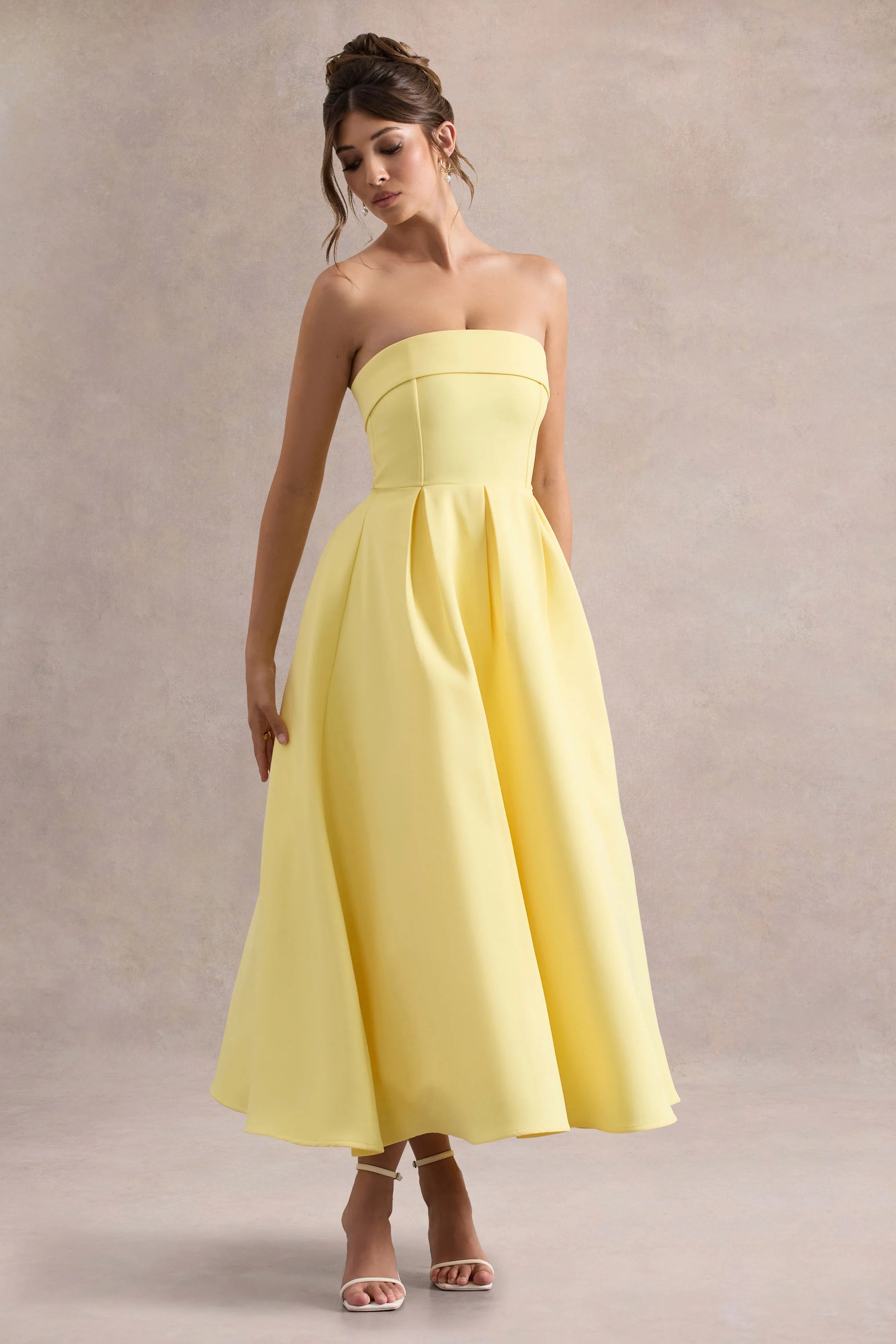 Annalise Lemon Bandeau Skater Midi Dress