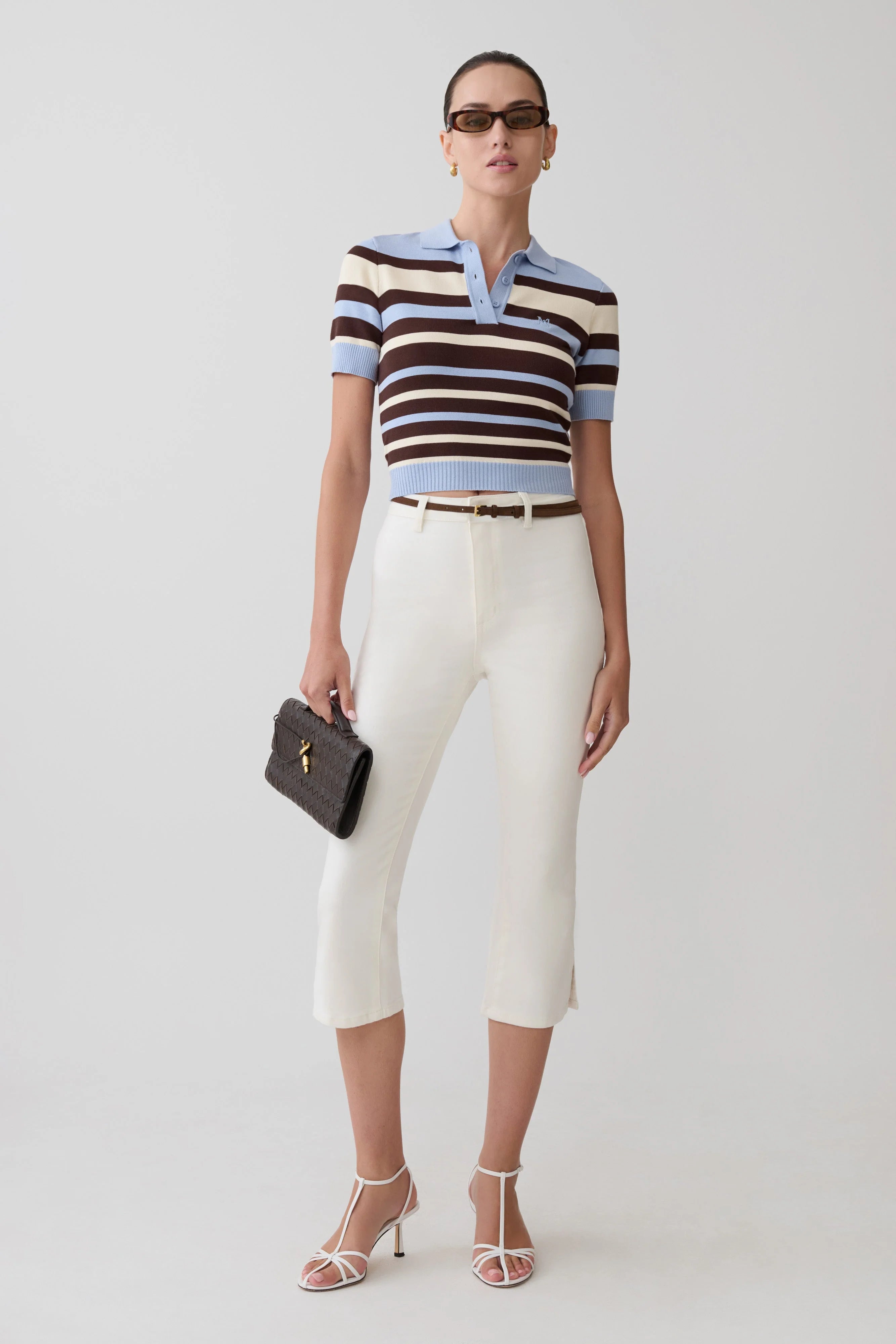 Philly Stripe Knit Button Up Top Chocolate Blue