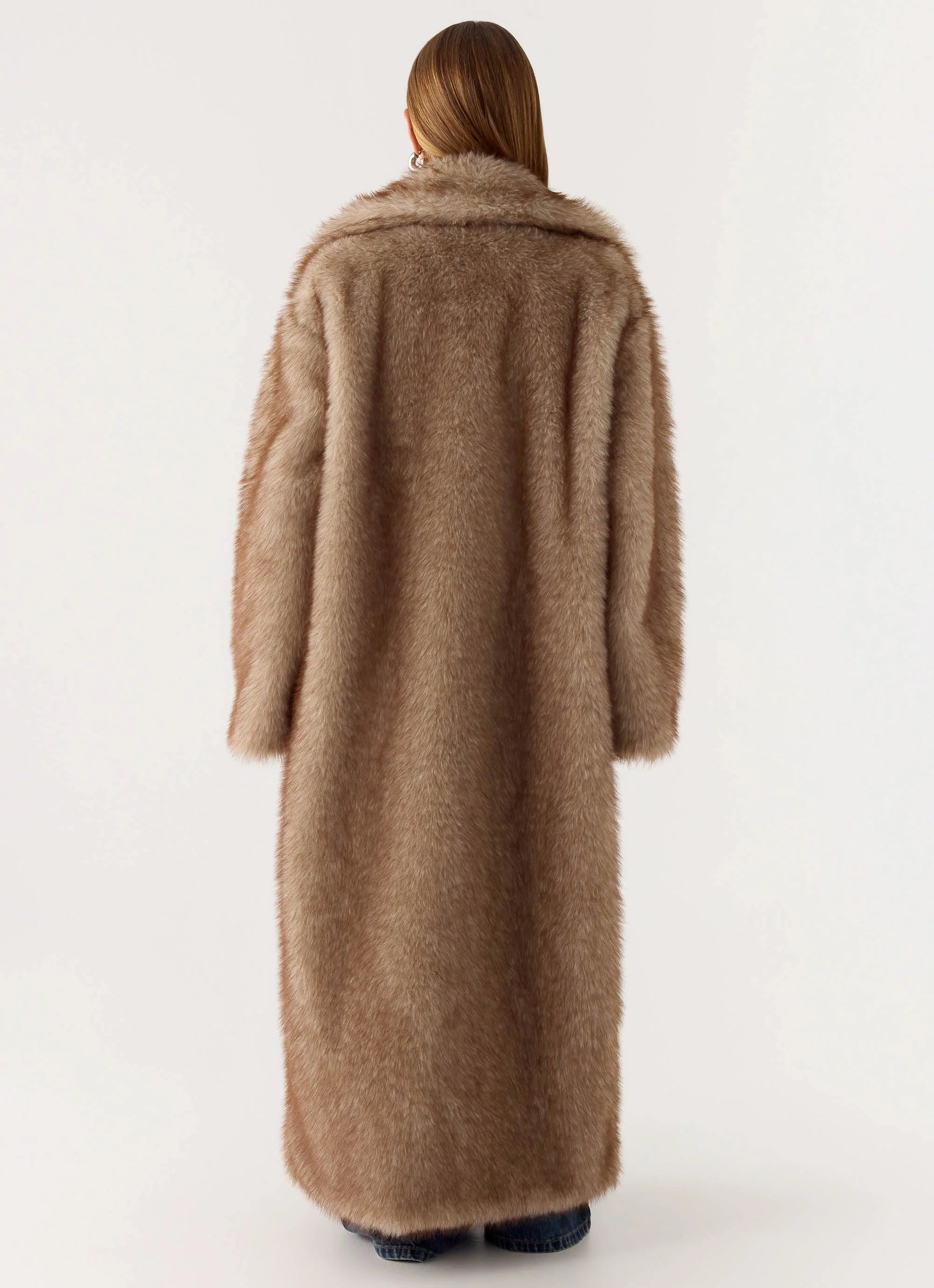 Kamil Faux Fur Maxi Coat Tan Beige