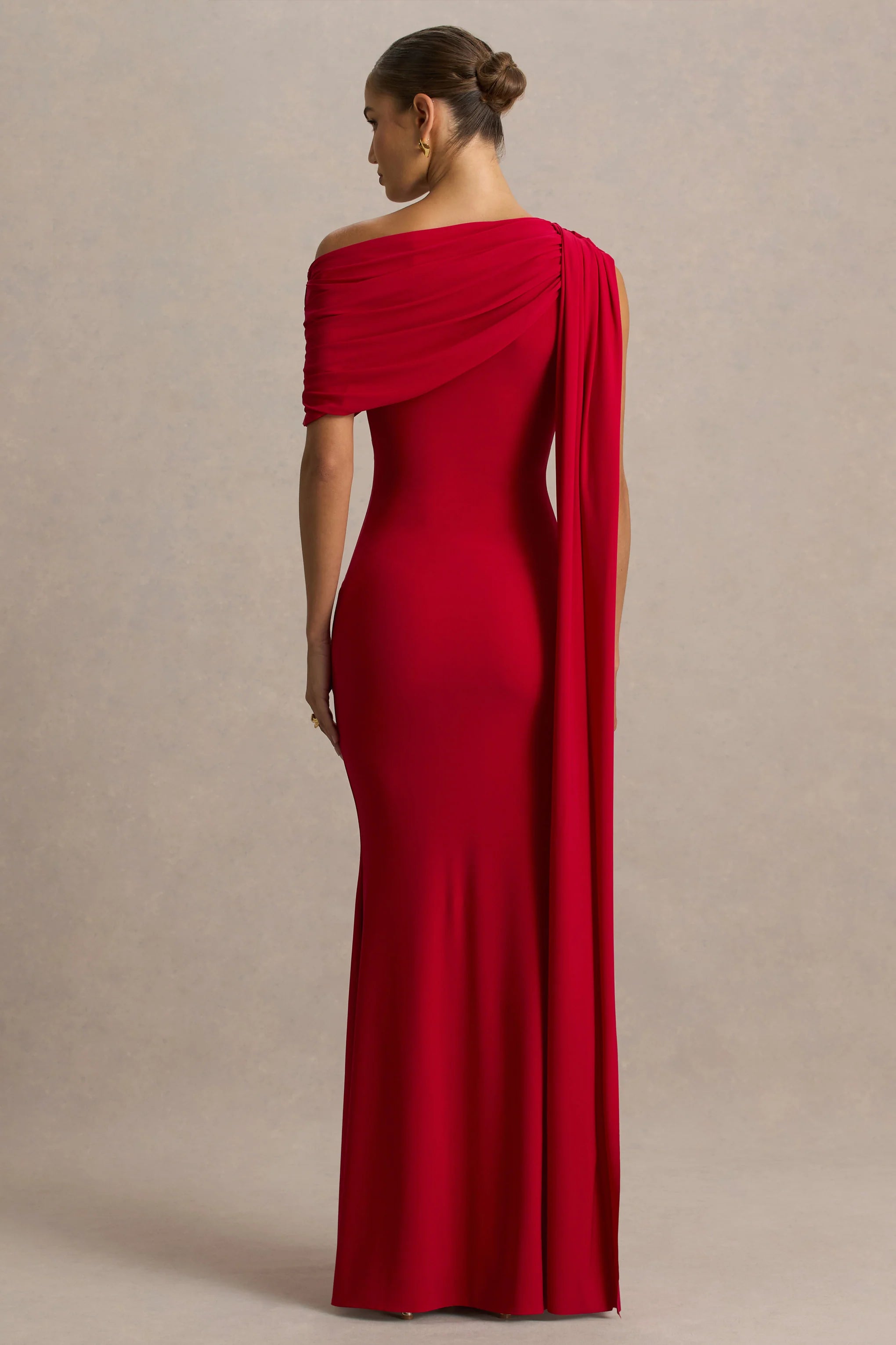 Zendaya Red Asymmetric Neck Fishtail Maxi Dress With Sash