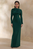 Evessa Dark Green High Neck Maxi Dress With Gathered Detailing
