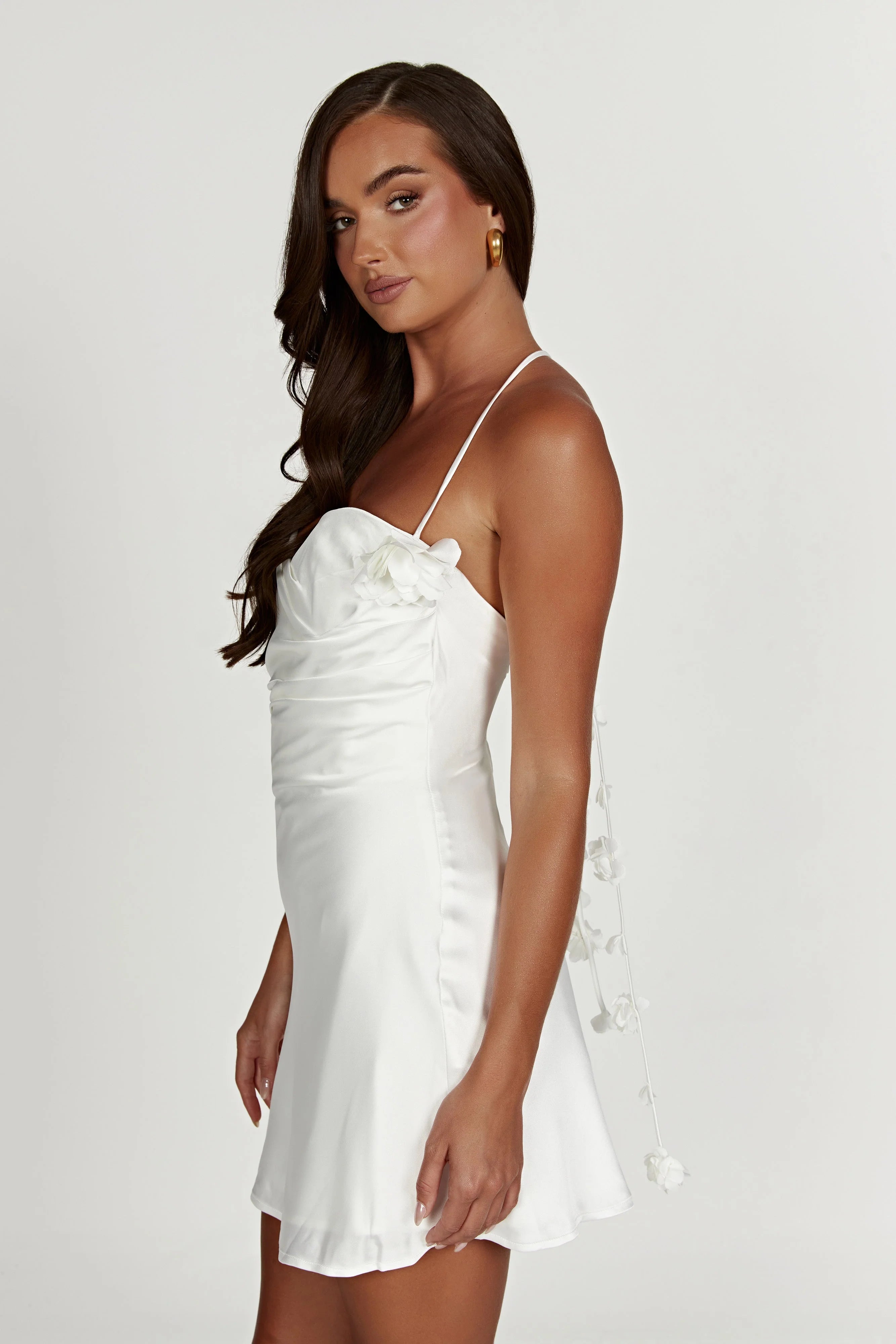 Otillie Rose Halter Mini Dress White