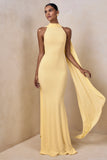 Cordy Lemon High Neck Maxi Dress With Cape