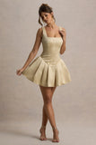 Bramble Ivory Satin Square Neck Puffball Mini Dress