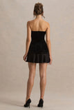 Valentina Black Velvet Bandeau Mini Dress With Pleated Detailing