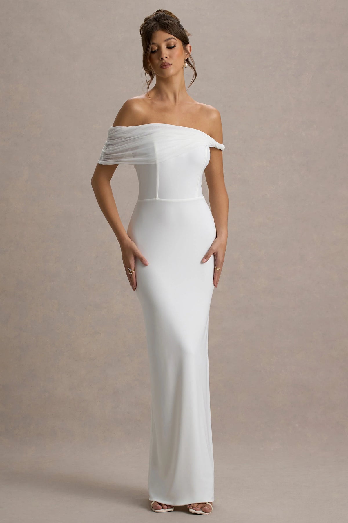 Alonza White Twisted Bardot Maxi Dress