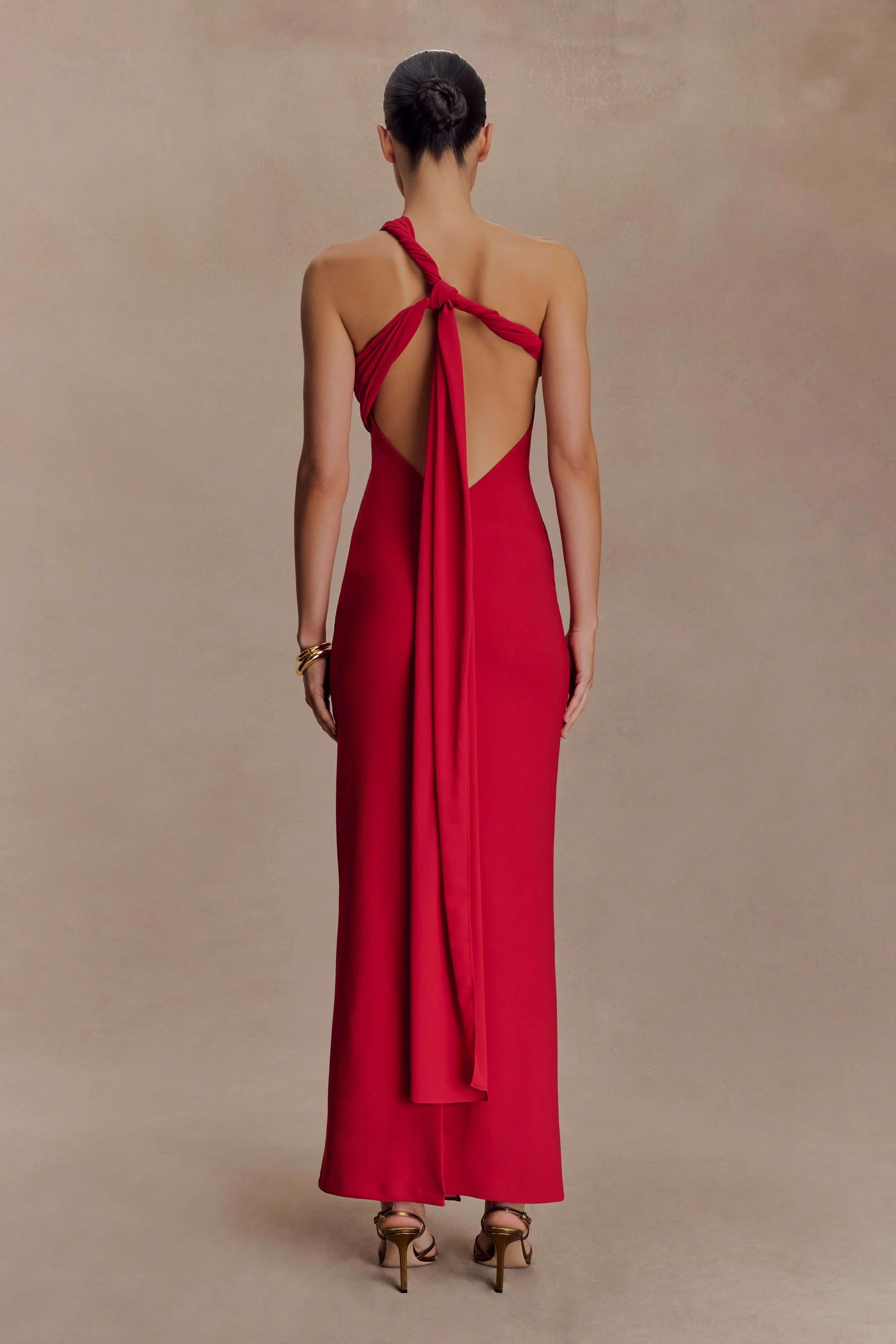Philippa Knotted Crepe Maxi Dress Ruby