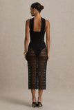 Tamala Black High Neck Midi Dress With Lace Skirt