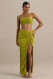 Coastline Green Ruched Maxi Skirt With Split