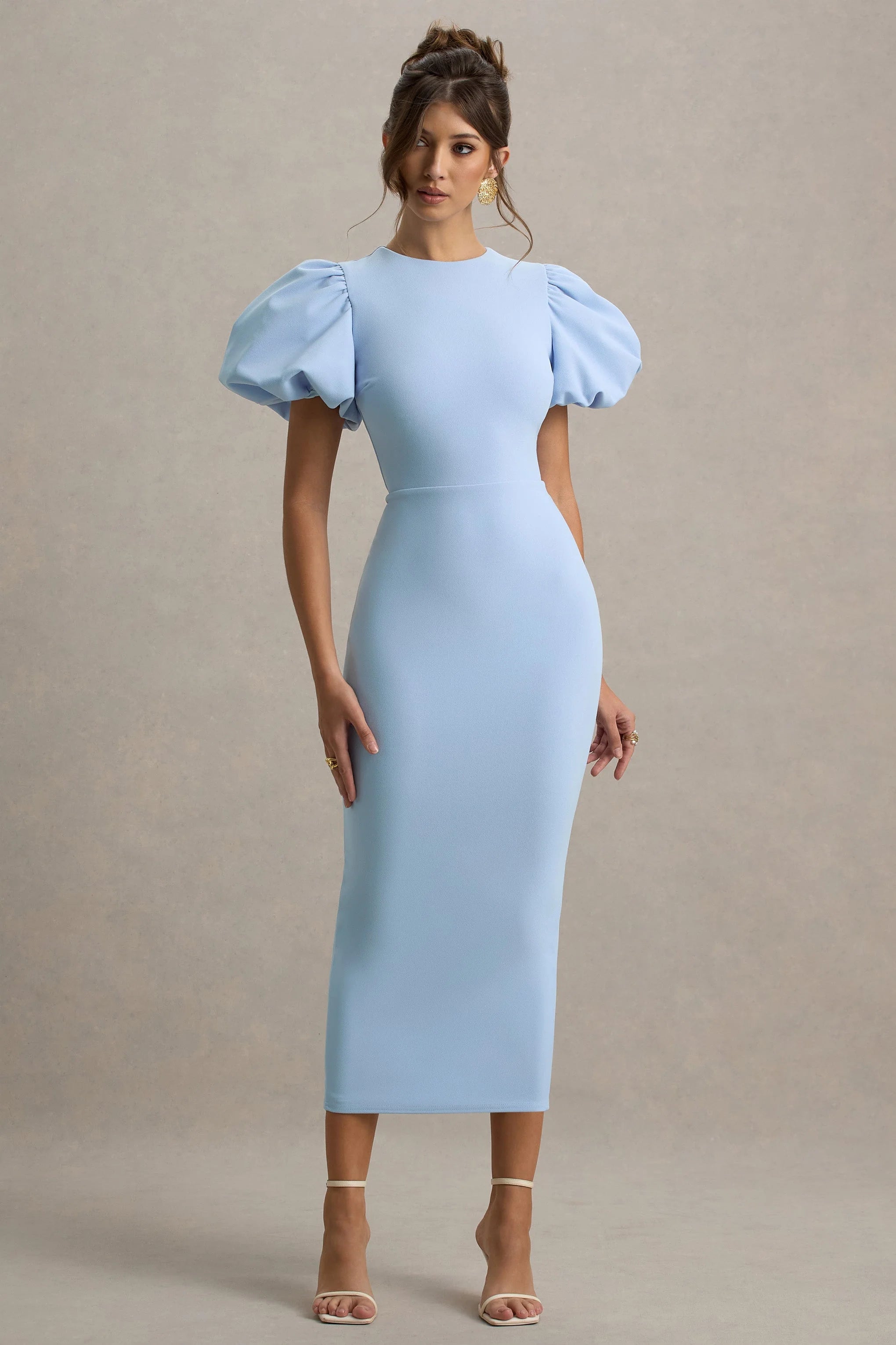 Dakota Powder Blue Puff Sleeve Midi Dress
