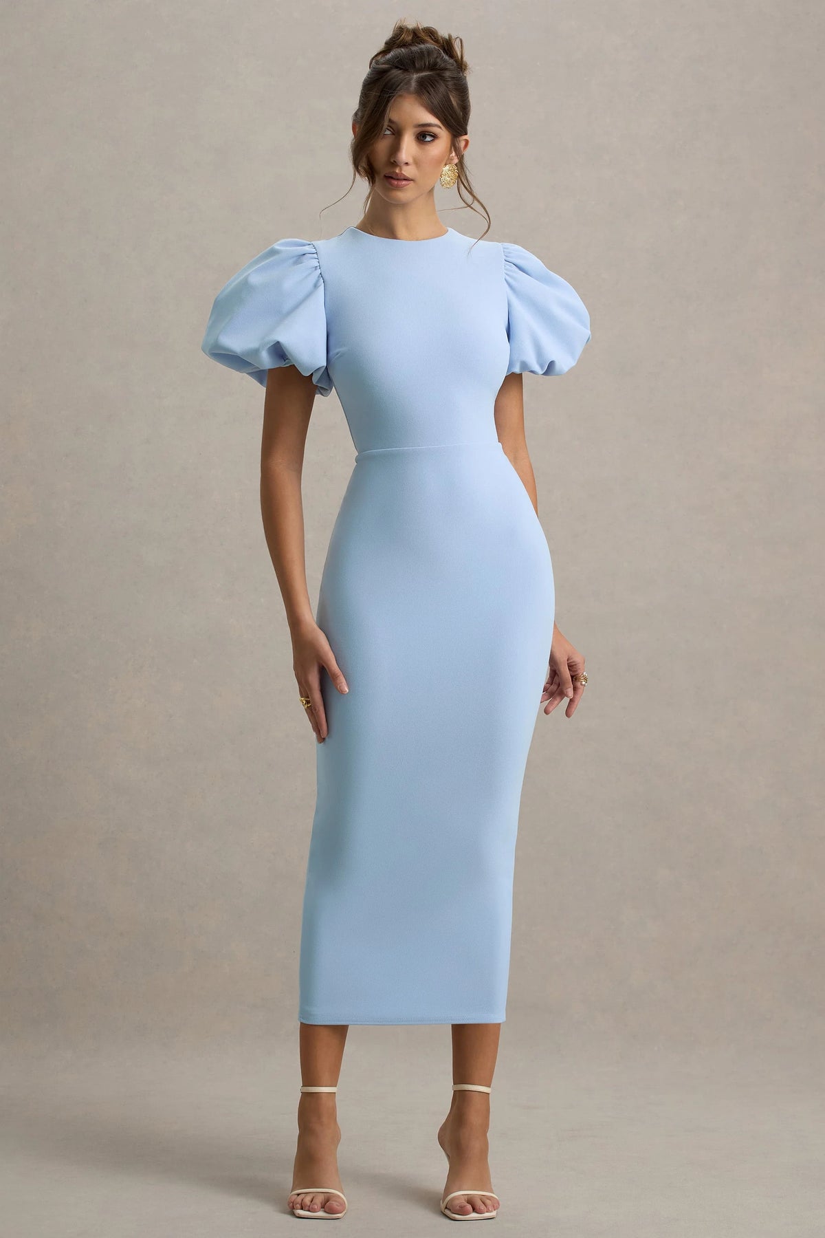 Dakota Powder Blue Puff Sleeve Midi Dress