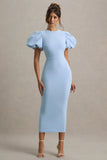 Dakota Powder Blue Puff Sleeve Midi Dress