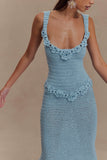 Teagan Floral Hand Crochet Midi Dress Blue