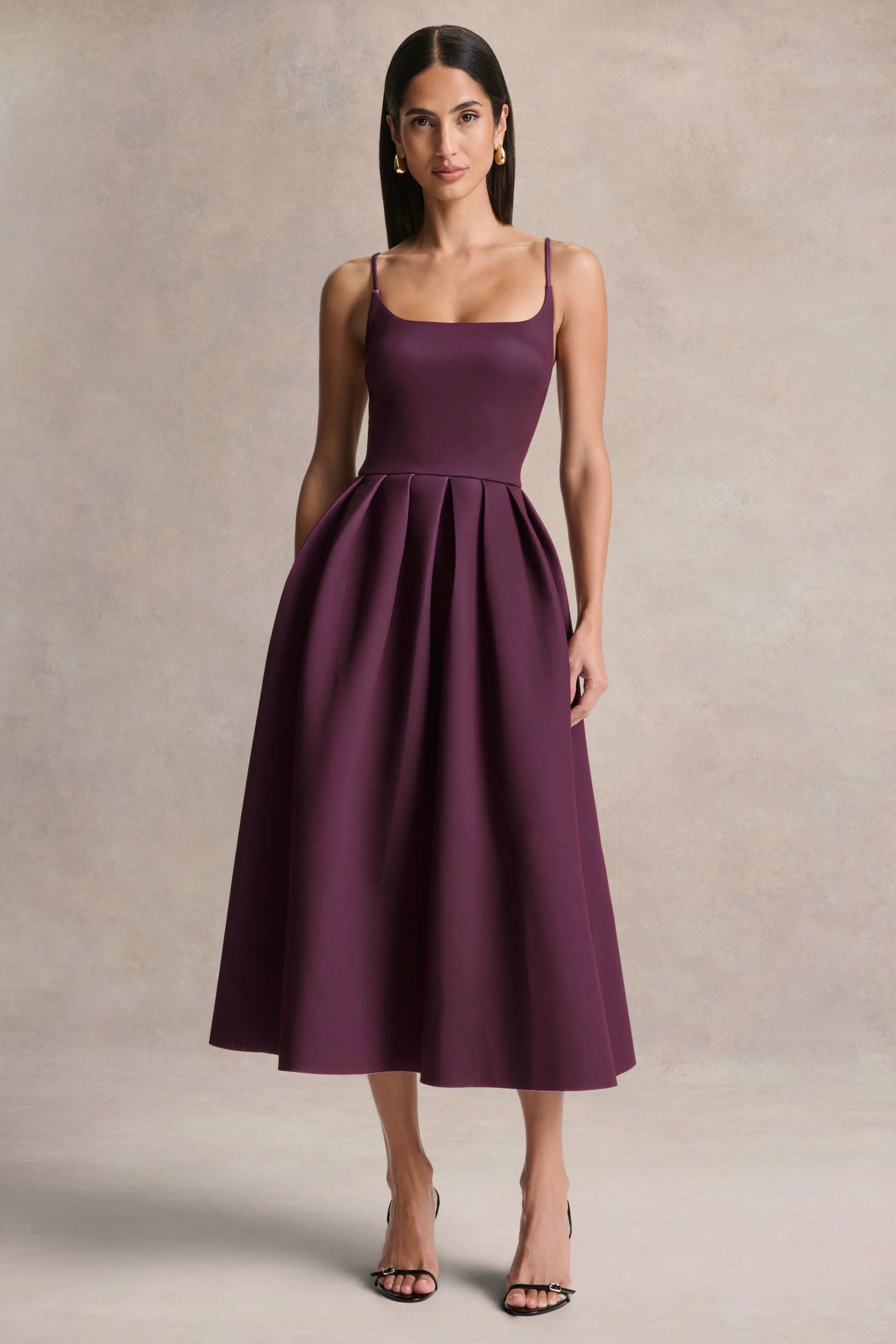Jamila Plum Scoop Neck Midi Dress