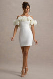 Von White Bardot Mini Dress With Ruffle Trim