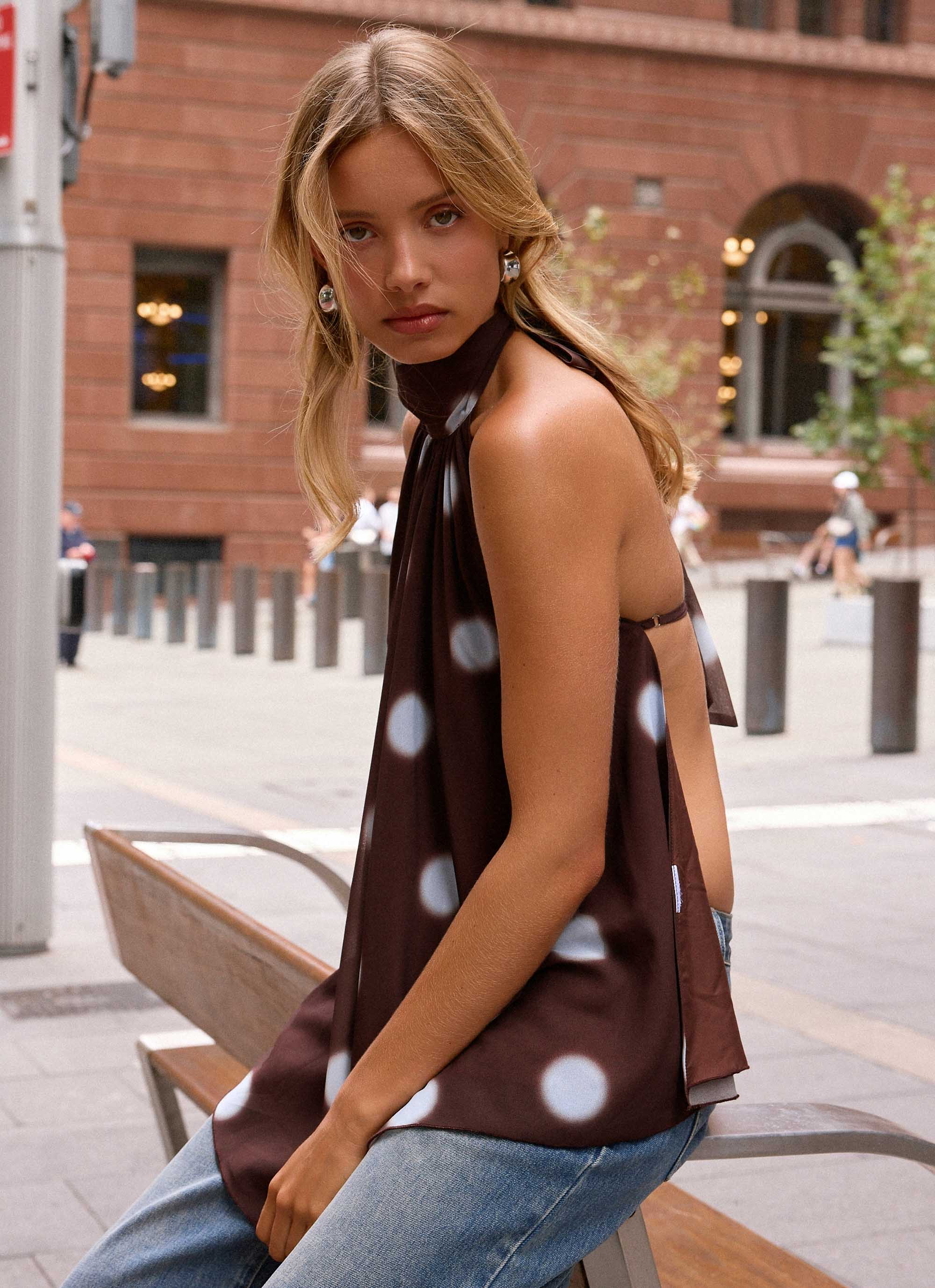 Corrida Backless Top - Chocolate Blue Dot