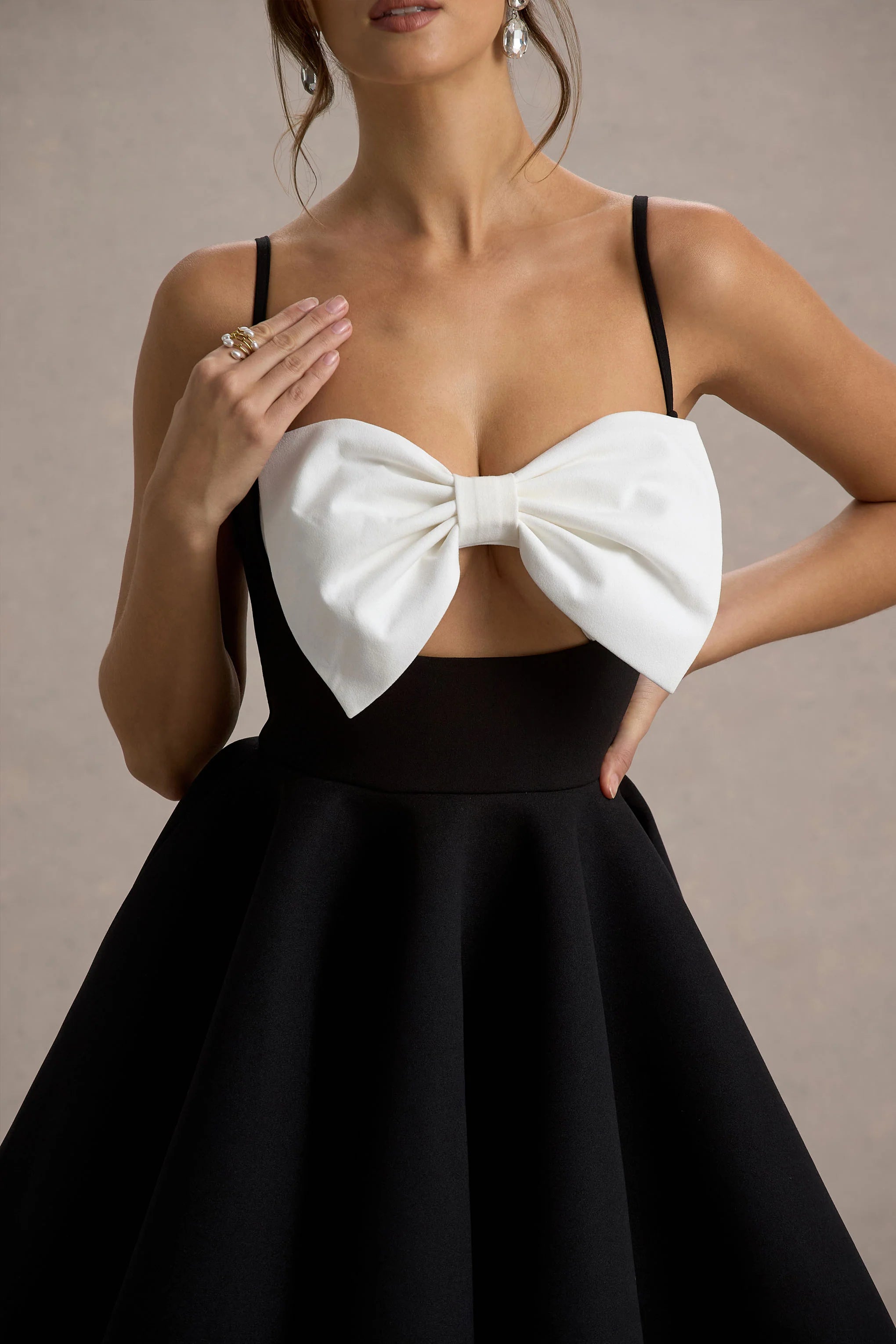 Yasmina Black White Bow Skater Mini Dress