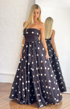 Julianne Strapless Polka Dot Satin Maxi Dress - PRE ORDER