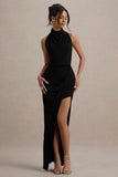 Hayden Black High Neck Draped Split Maxi Dress