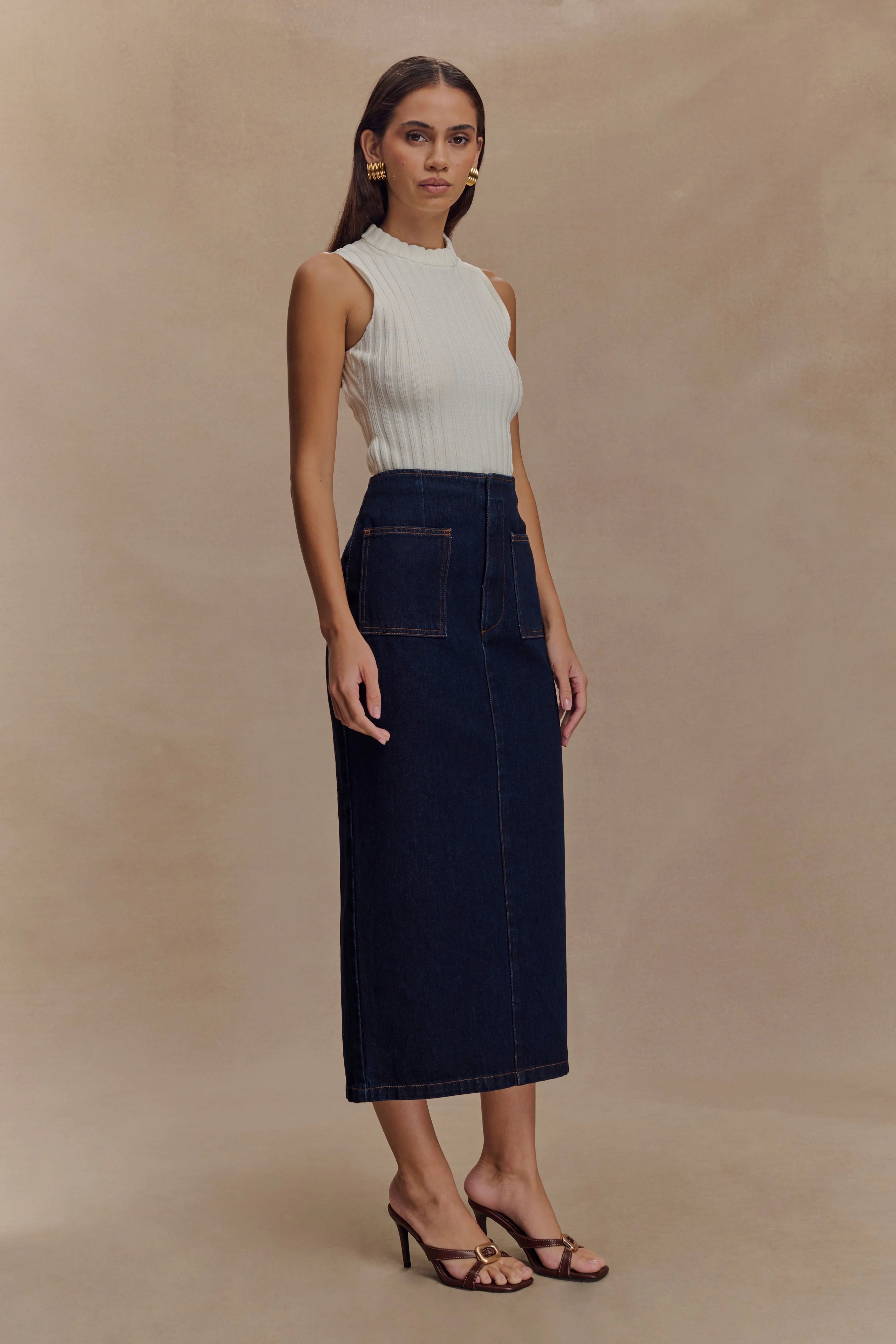 Fallon Denim Midi Skirt Indigo Blue