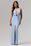 Shooting Star Powder Blue Plunge Neck Wrap Maxi Dress With Waist Detail