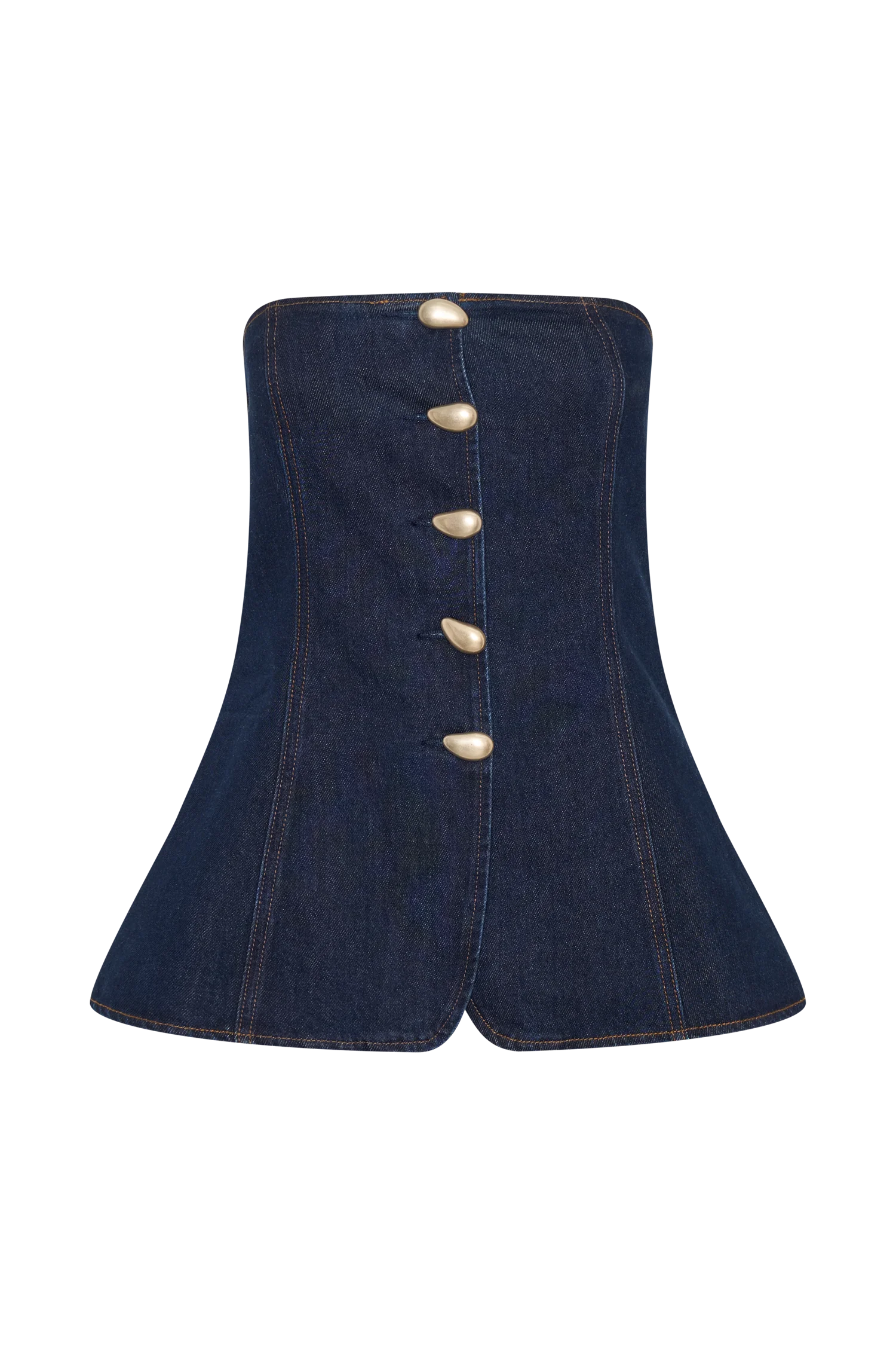 Lennox Strapless Long Line Button Top Indigo Blue