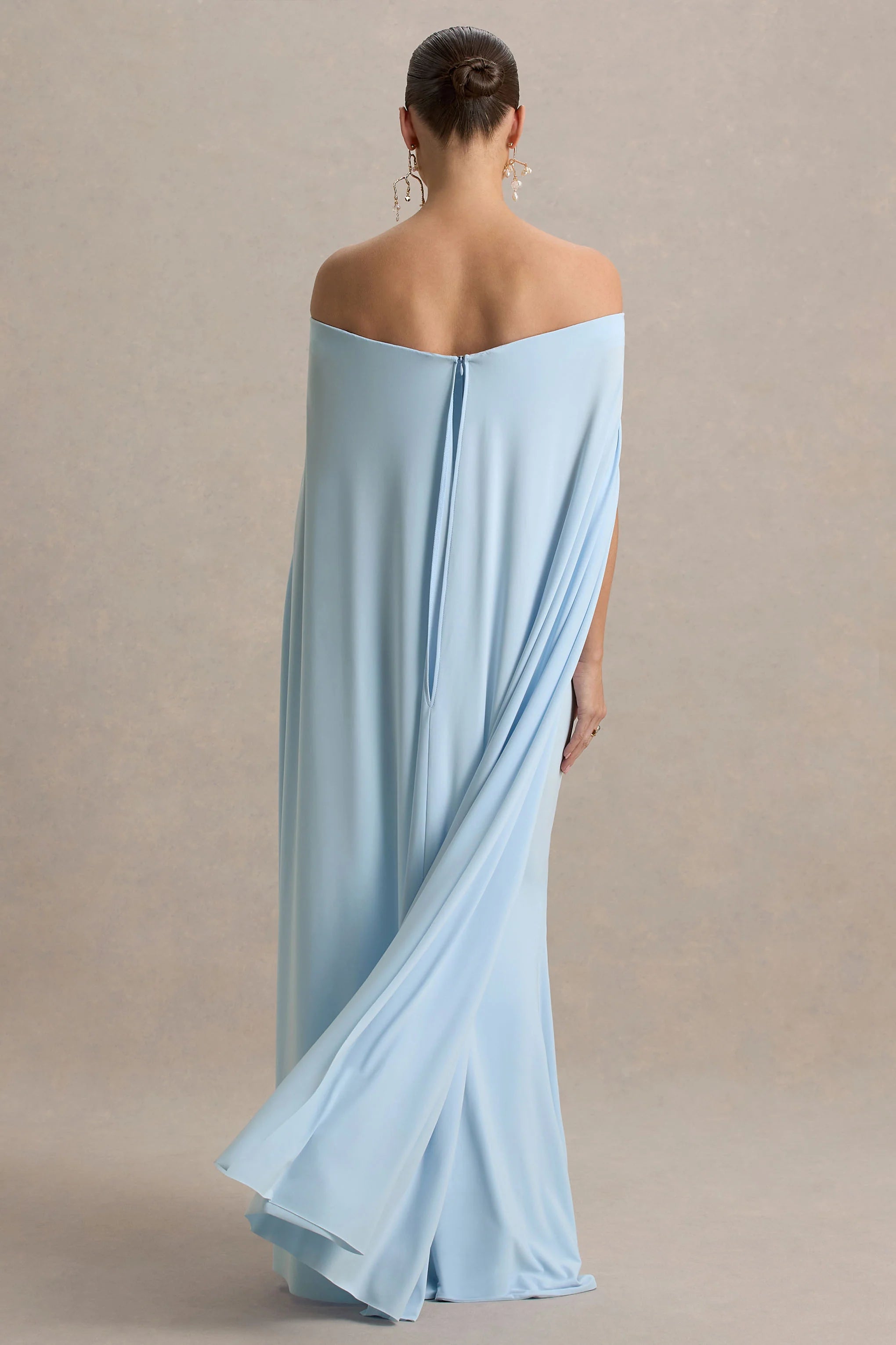 Radiance Powder Blue Bardot Maternity Maxi Dress With Cape