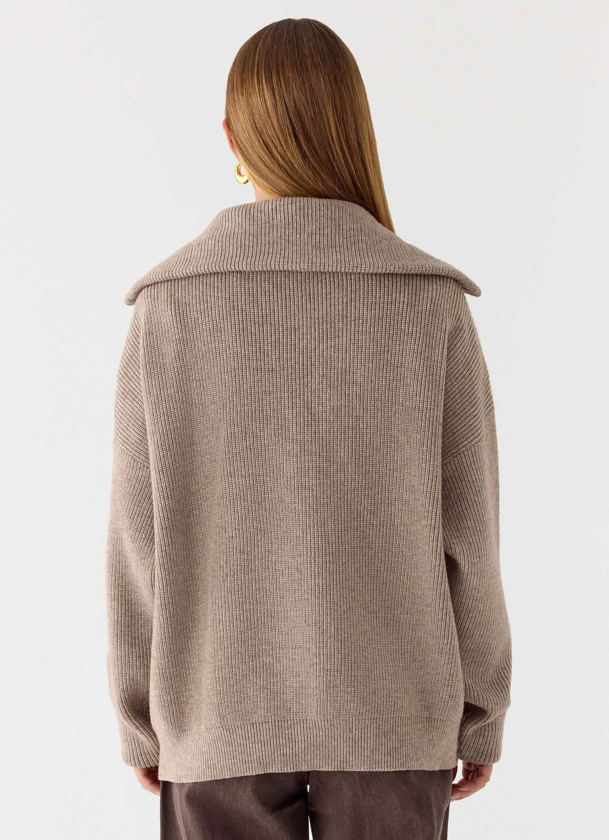 Eirena Quarter Zip Knit Sweater Tan