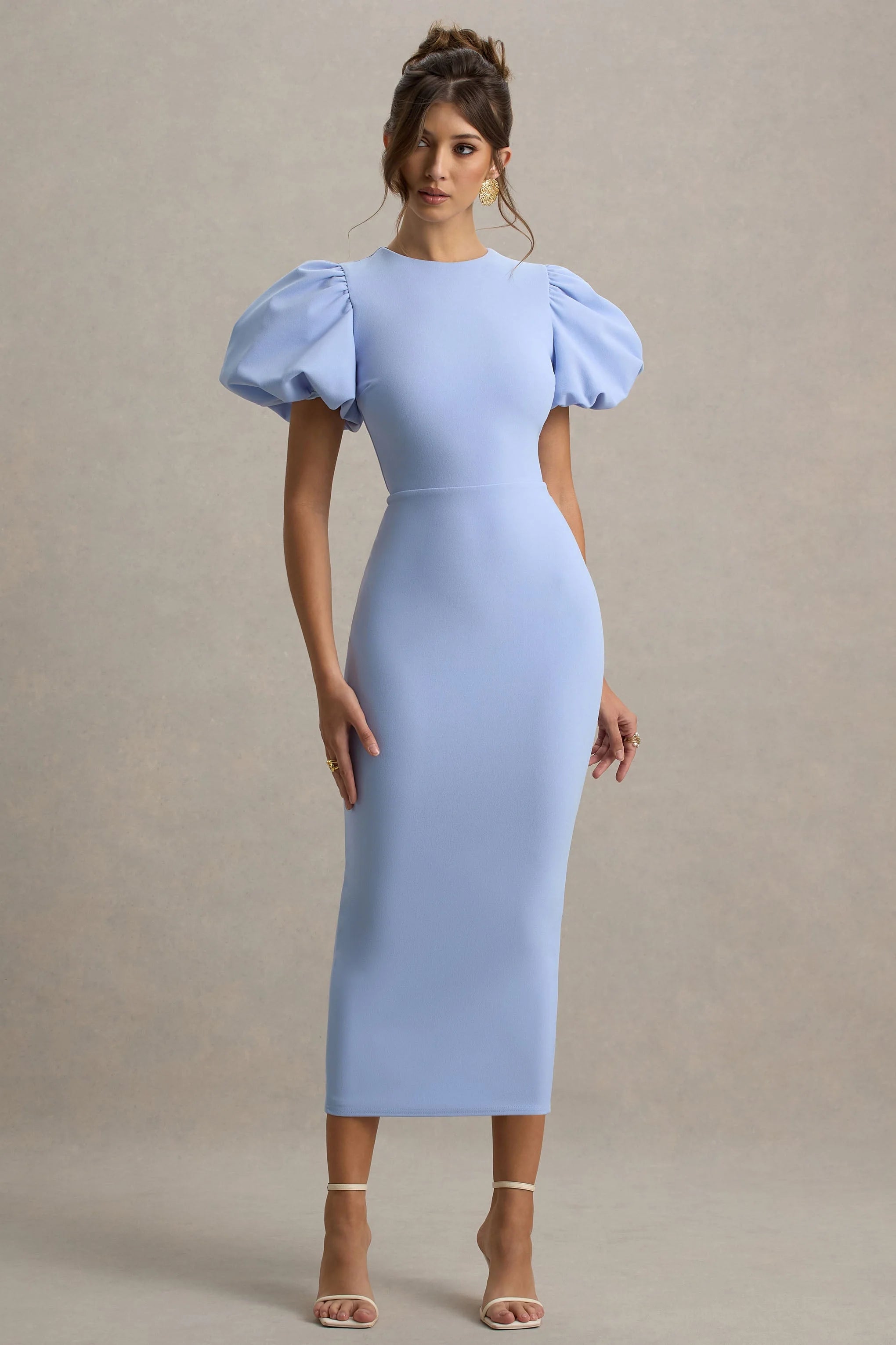 Dakota Powder Blue Puff Sleeve Midi Dress