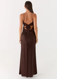 Flora Satin Maxi Dress Chocolate