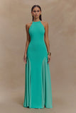 Soleil Knit And Mesh Halter Maxi Dress Lagoon