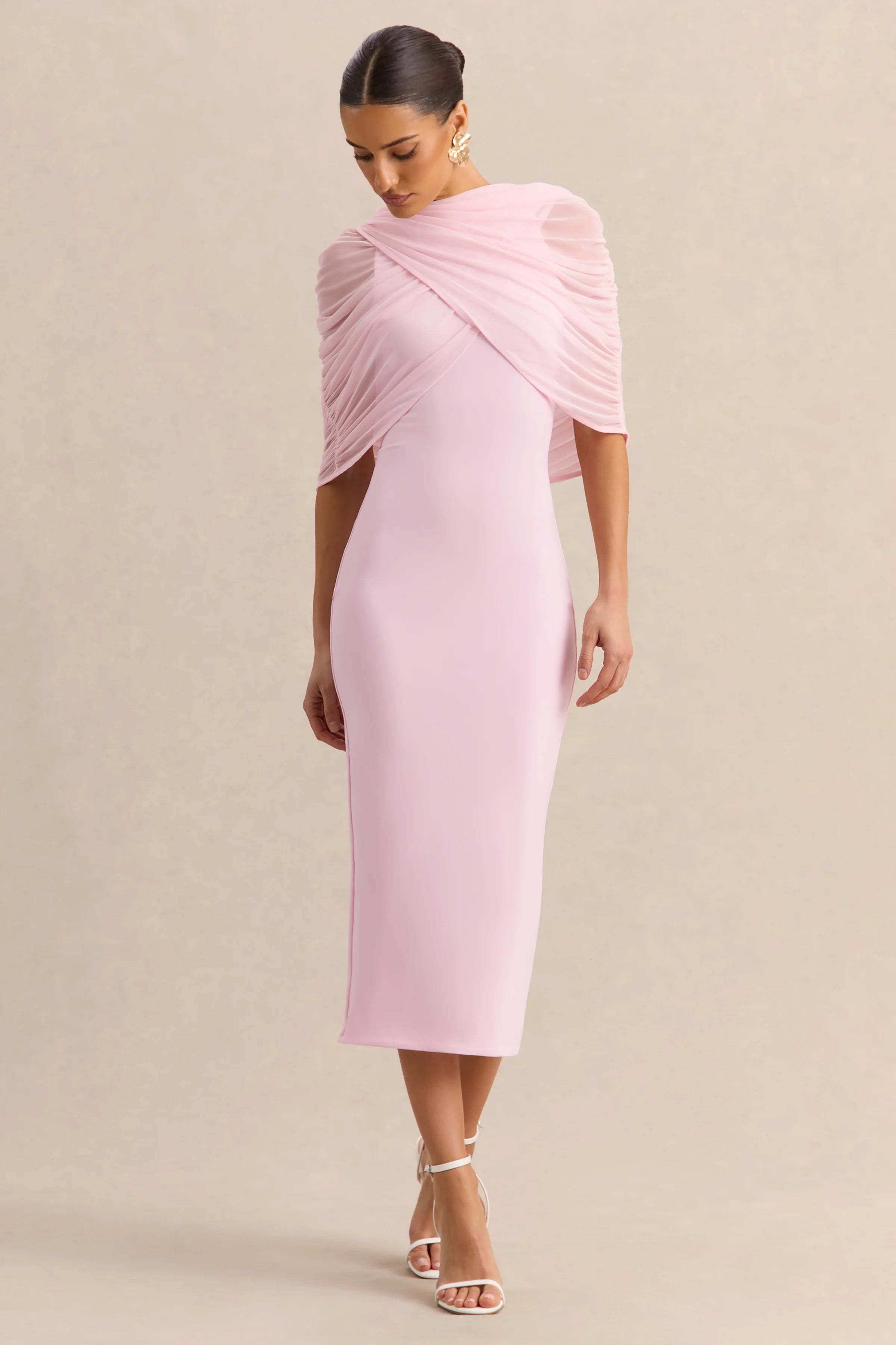 Mirana Light Pink High Neck Midi Dress