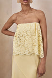 Clemency Lemon Lace And Matte Satin Bandeau Maxi Dress