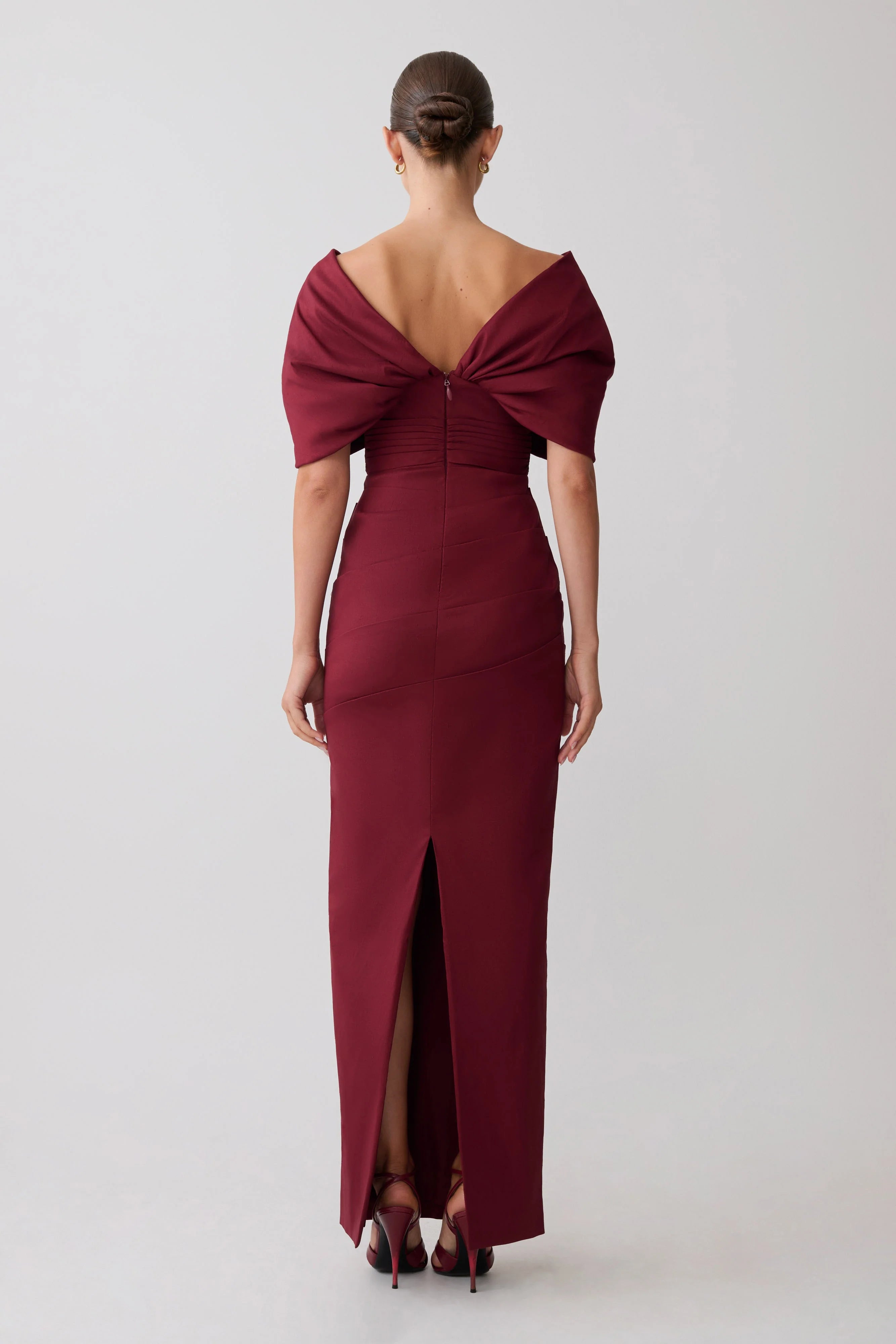Thelma Bardot Maxi Dress Wine