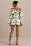 Waterfall Lemon Floral Print Asymmetric Long Sleeve Playsuit