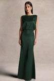 Stacey Dark Green Slashed Neck Maxi Dress With Open Back And Embellished Detail