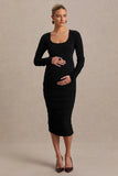 Saffron Black Scoop Neck Maternity Midi Dress