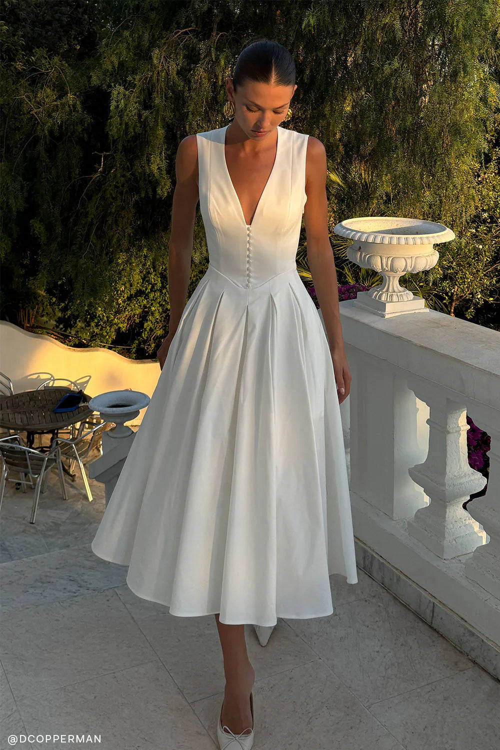 Keely Cotton Sleeveless Midi Dress White