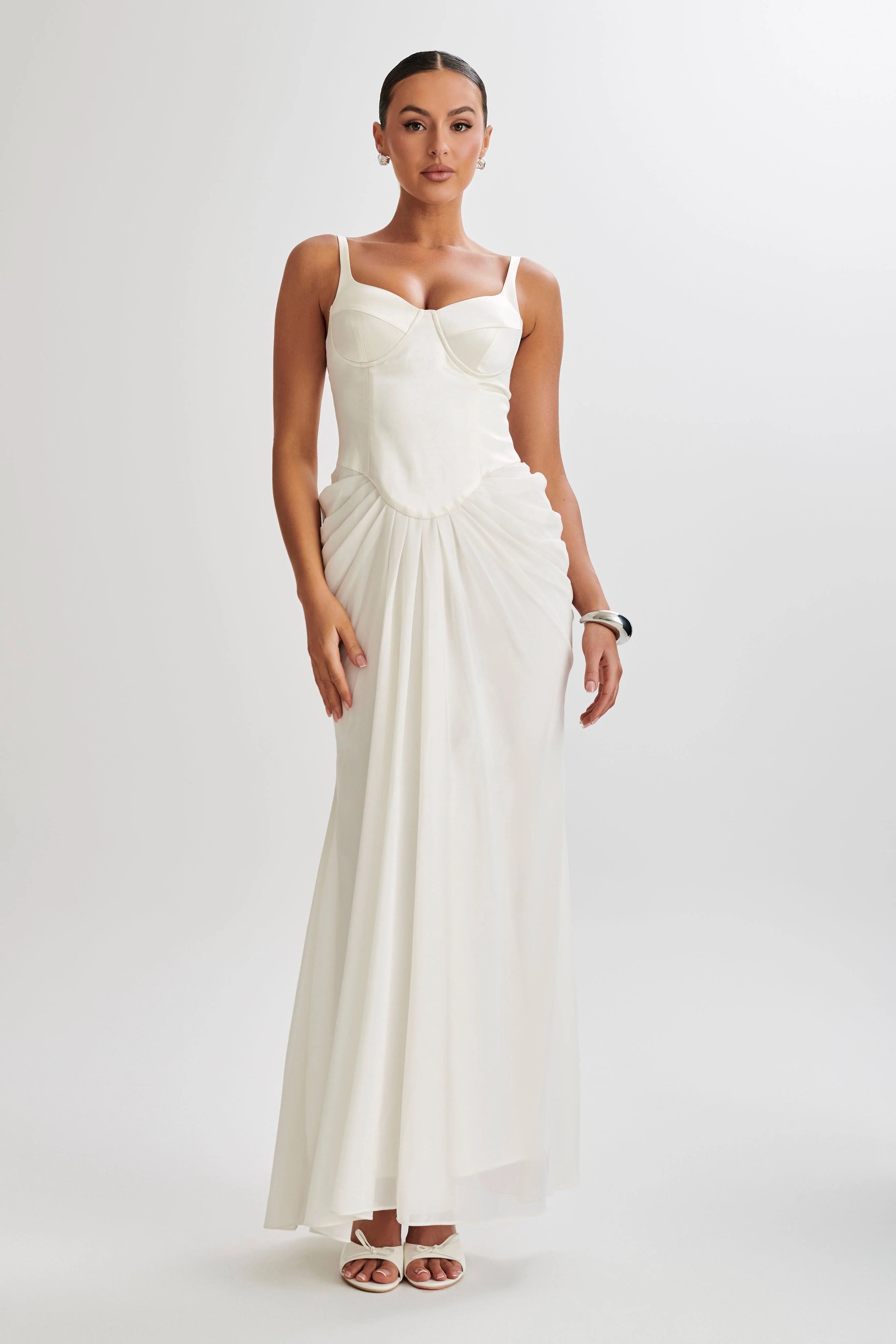 Leila Satin Corset Maxi Dress Ivory