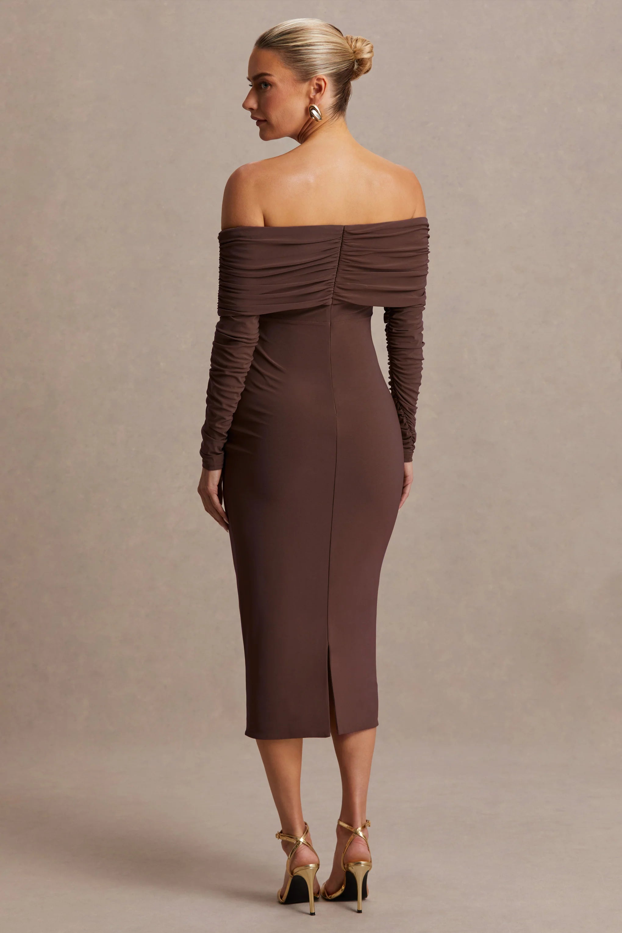 Elspeth Brown Bardot Neck Maternity Midi Dress