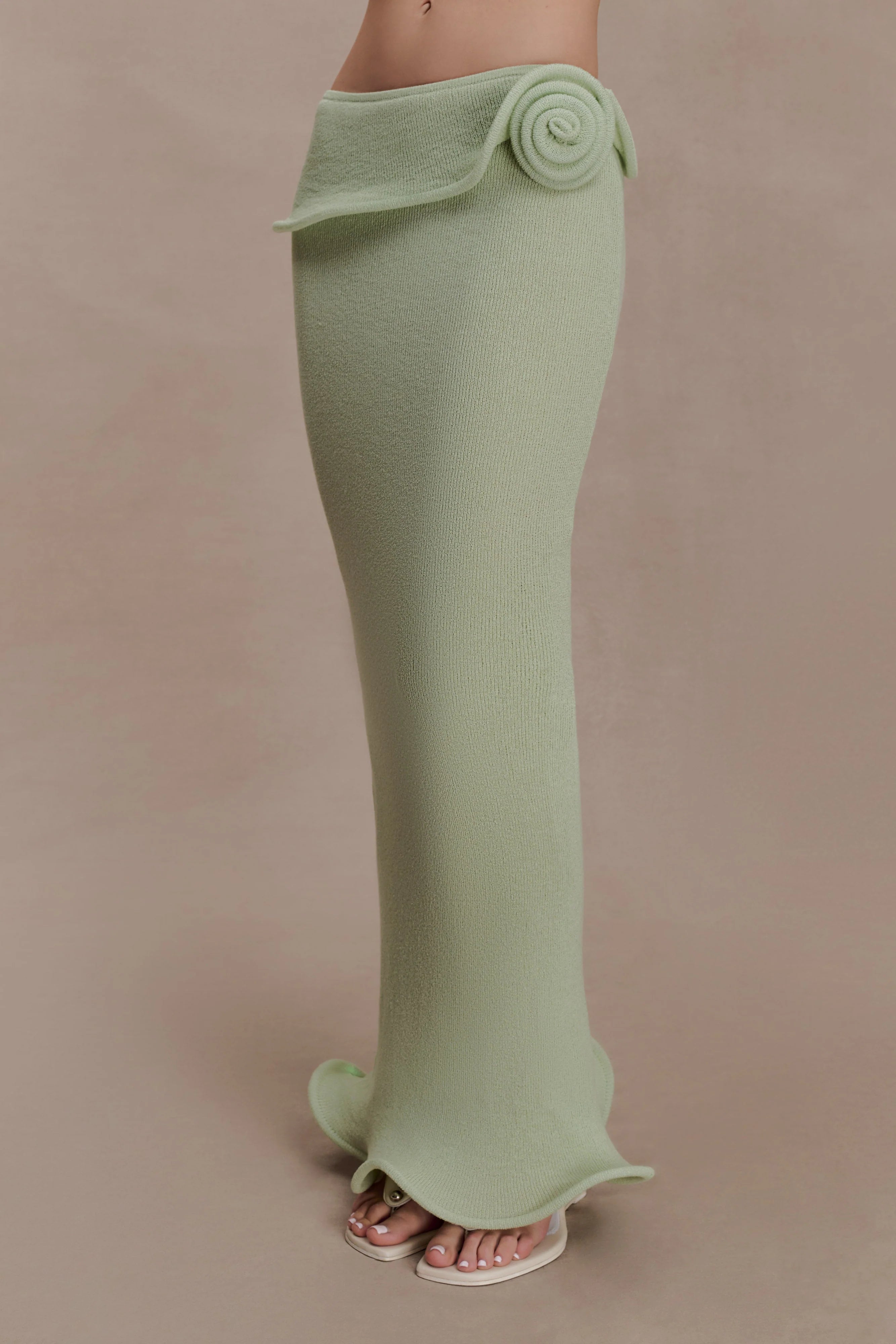 Samira Knit Wired Maxi Skirt Pastel Green