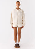 Signature Double Zip Up Hoodie - Cream