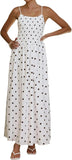 Women Polka Dot Maxi Dress Smocked Spaghetti Strap Flowy Sundress Summer Beach Vacation